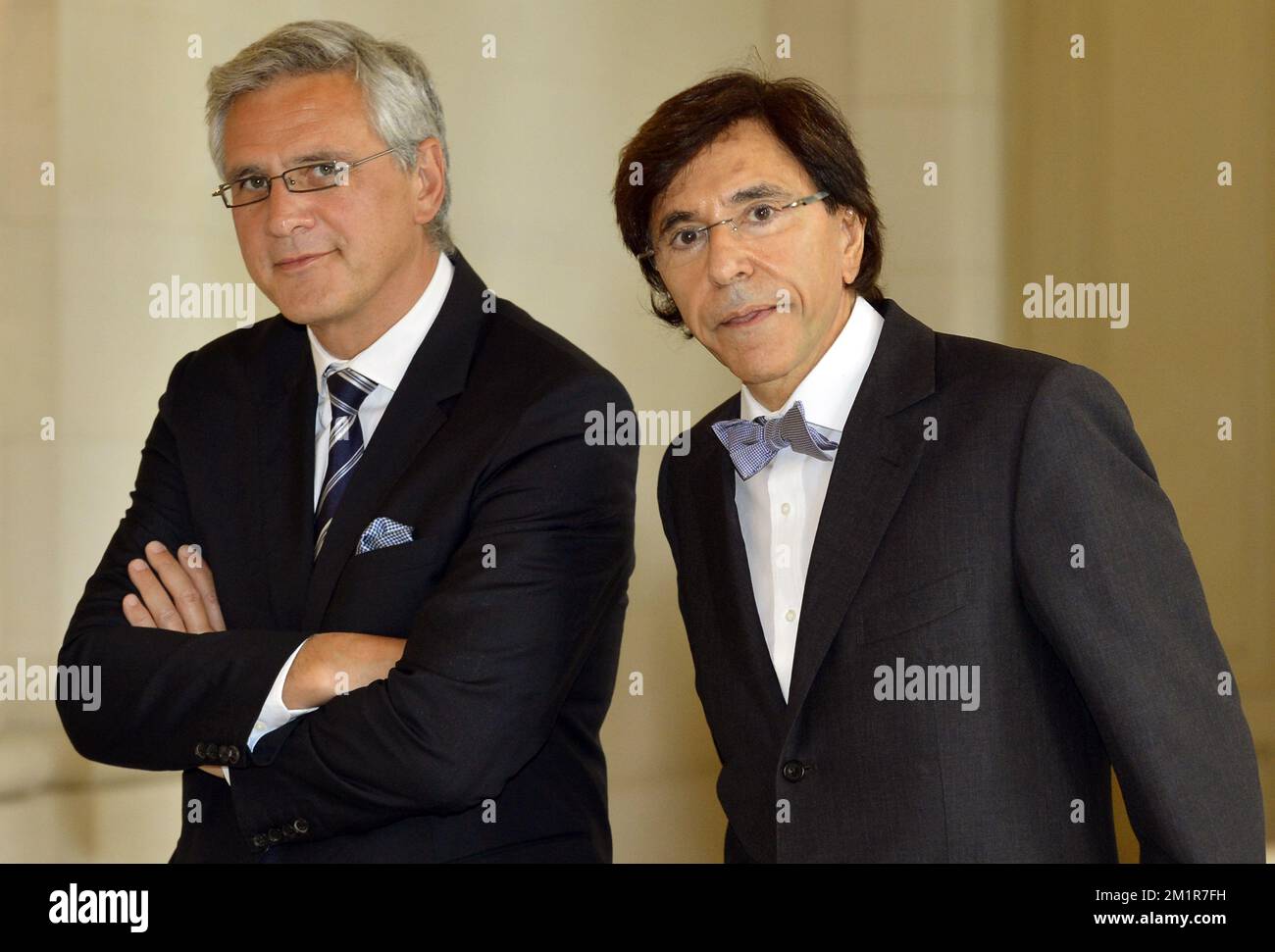 Flemish Minister-President Kris Peeters Belgian and Prime Minister Elio Di Rupo pictured during a reception at the royal castle in Laeken - Laken, Brussels for the Minister-Presidents of the regions and communities during the reign of King Albert II of Belgium, Friday 12 July 2013.  Stock Photo
