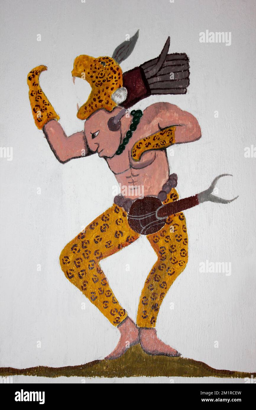 Mayan Dancer Wearing Jaguar Skins Artwork Stock Photo