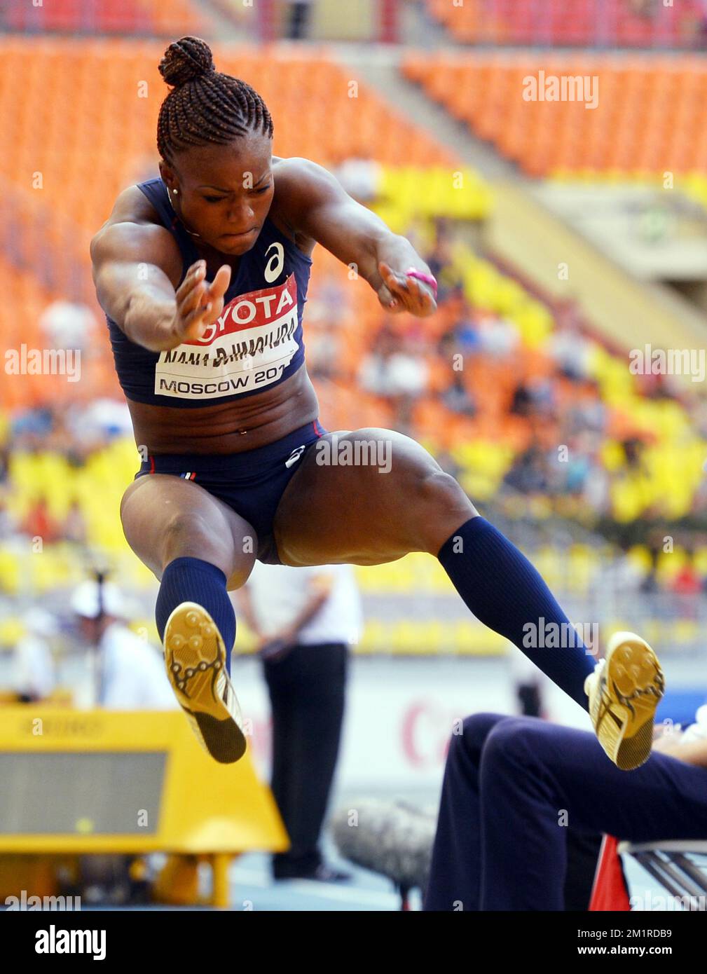 French Antoinette Nana Djimou Ida in action during the women's long jump competition on the second day of the women heptathlon at the World Athletics Championships at the Luzhniki Stadium in Moscow, Russia, Tuesday 13 August 2013. The World Championships are taking place from 10 to 18 August.  Stock Photo
