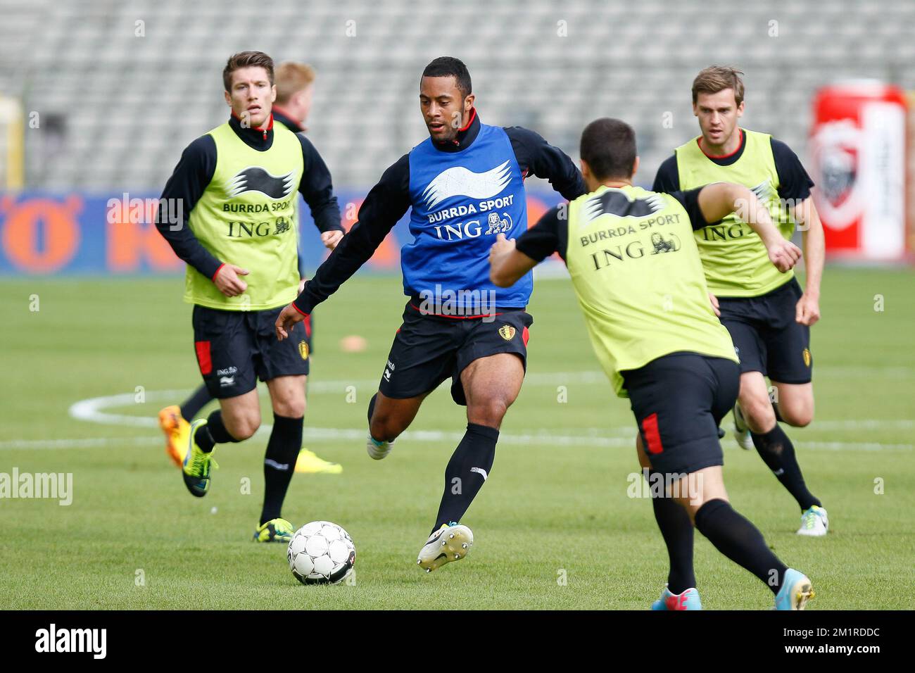 Belgium's Moussa Dembele pictured during a training session of the Belgian national soccer team Red Devils, Tuesday 13 August 2013, in the King Baudouin Stadium (Stade Roi Baudouin/Koning Boudewijnstadion), in Brussels. Red Devils will play tomorrow a friendly game against France.  Stock Photo