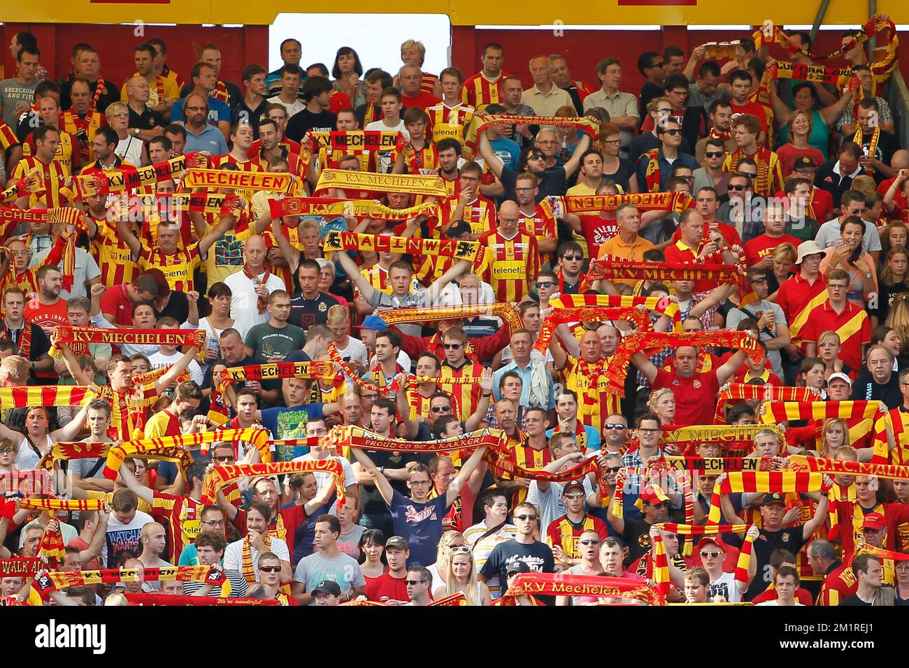 Mechelen's supporters pictured during the Jupiler Pro League match between KV Mechelen and Club Brugge, in Mechelen, Saturday 17 August 2013, on day 04 of the Belgian soccer championship.  Stock Photo