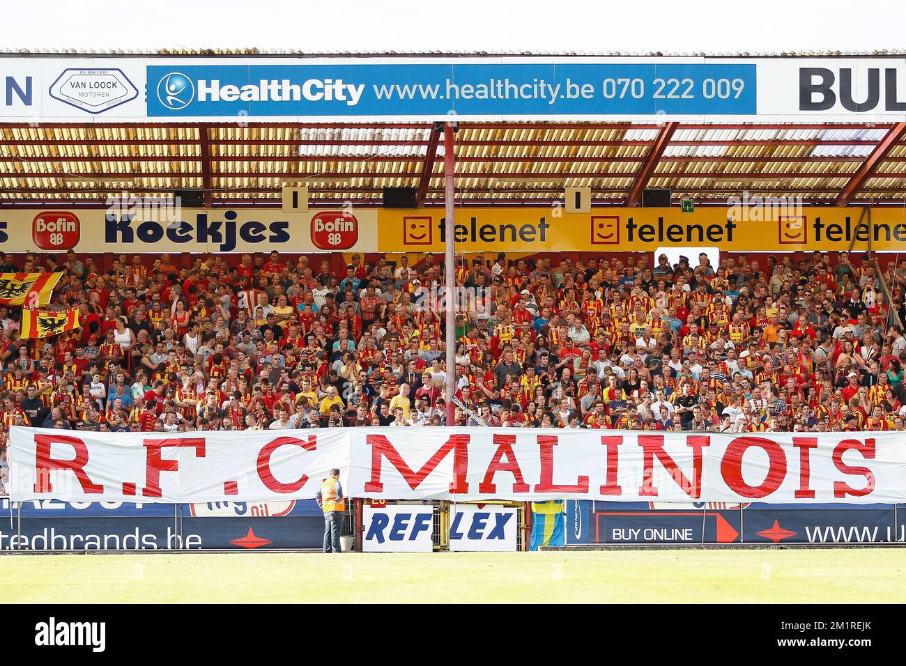 Mechelen's supporters pictured during the Jupiler Pro League match between KV Mechelen and Club Brugge, in Mechelen, Saturday 17 August 2013, on day 04 of the Belgian soccer championship.  Stock Photo