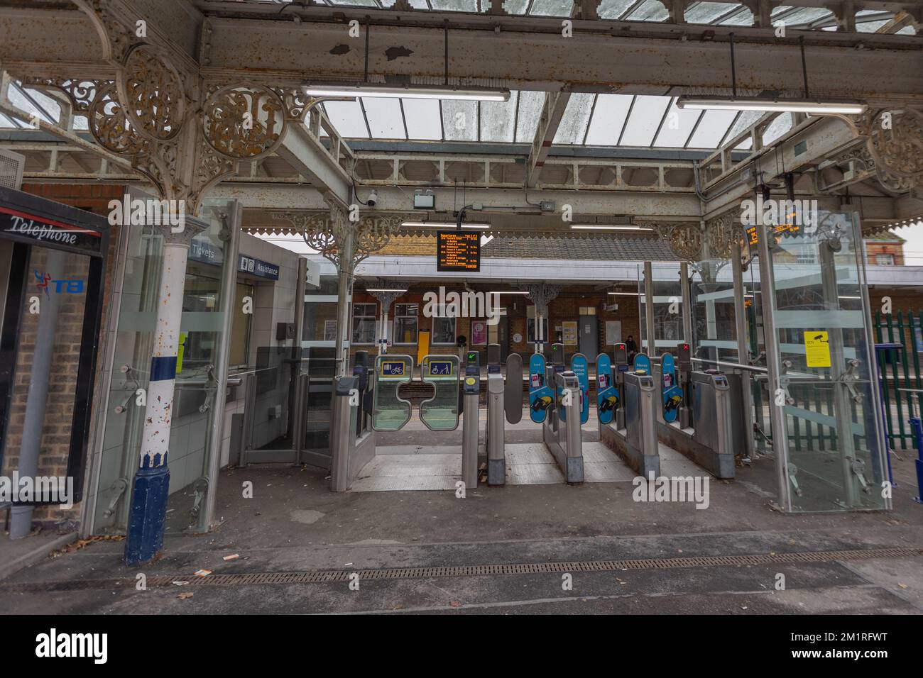 Southend on Sea, UK. 13th Dec, 2022. Westcliff on Sea railway station, on the C2C line, is running a reduced service as the RMT continue their industrial action. Penelope Barritt/Alamy Live News Stock Photo
