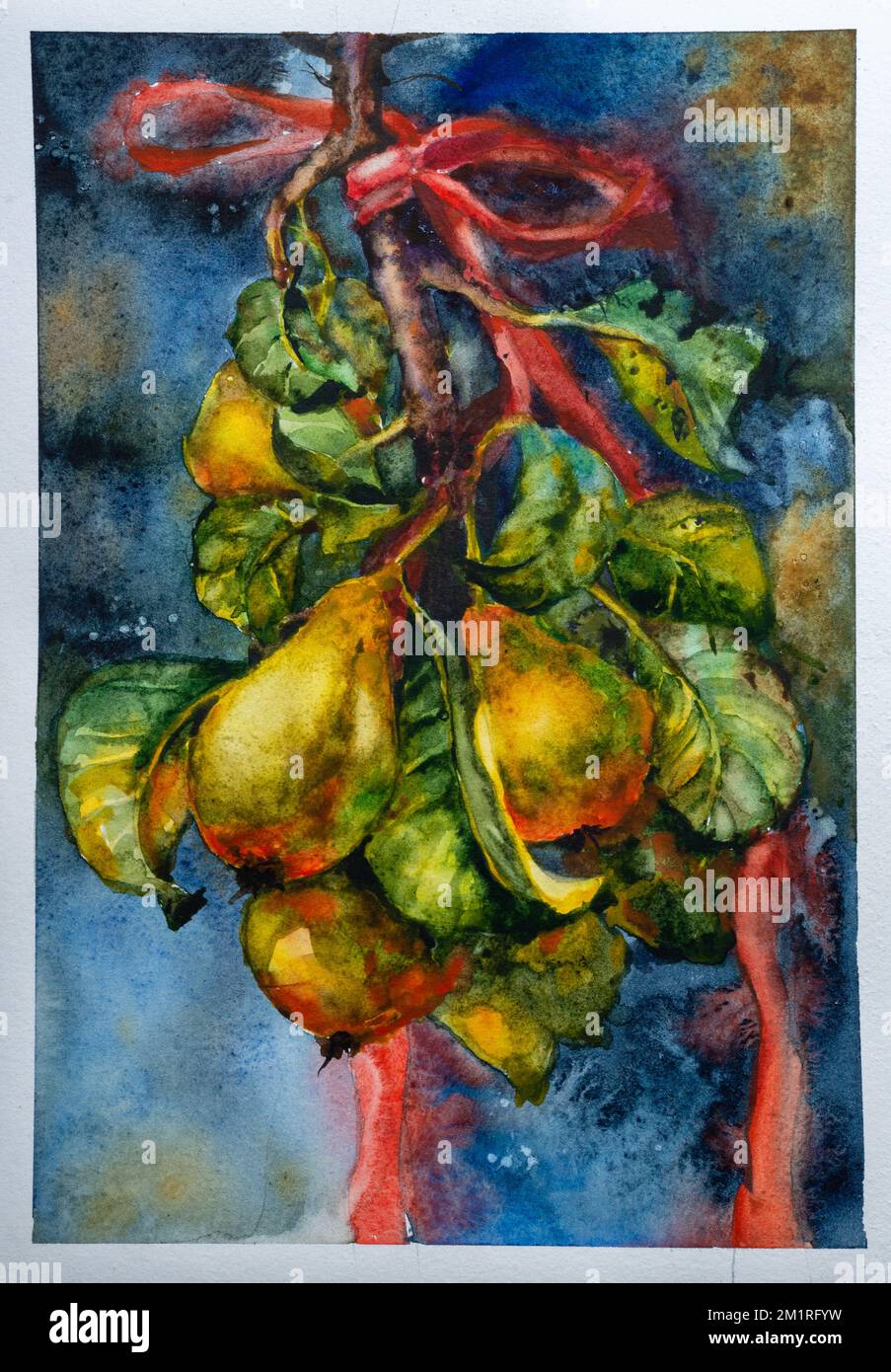 Illustration of fruit pear pear on the branch Hand drawn watercolor ...