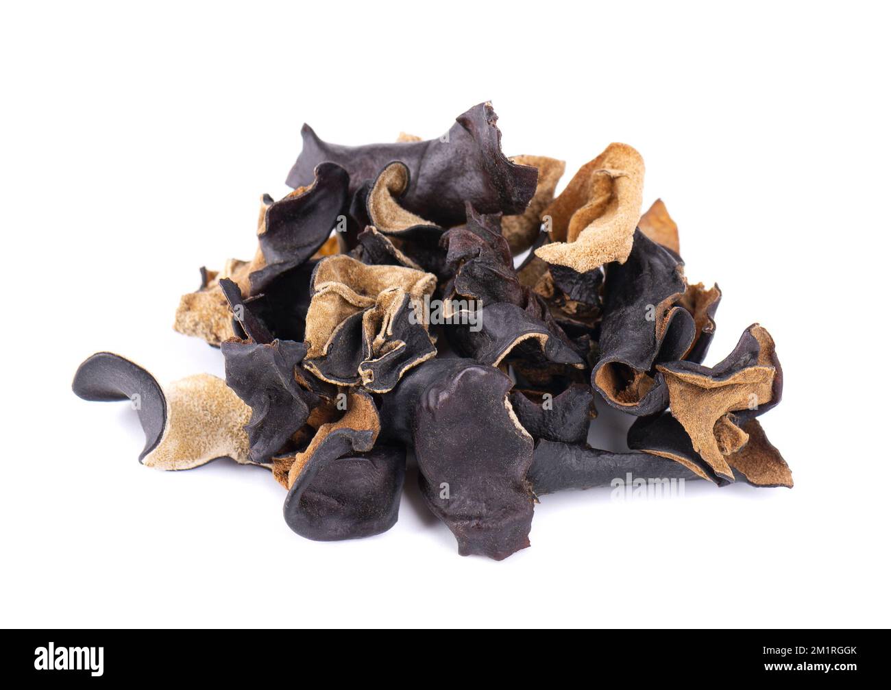 Dry black fungus isolated on white background. Chinese black mushroom