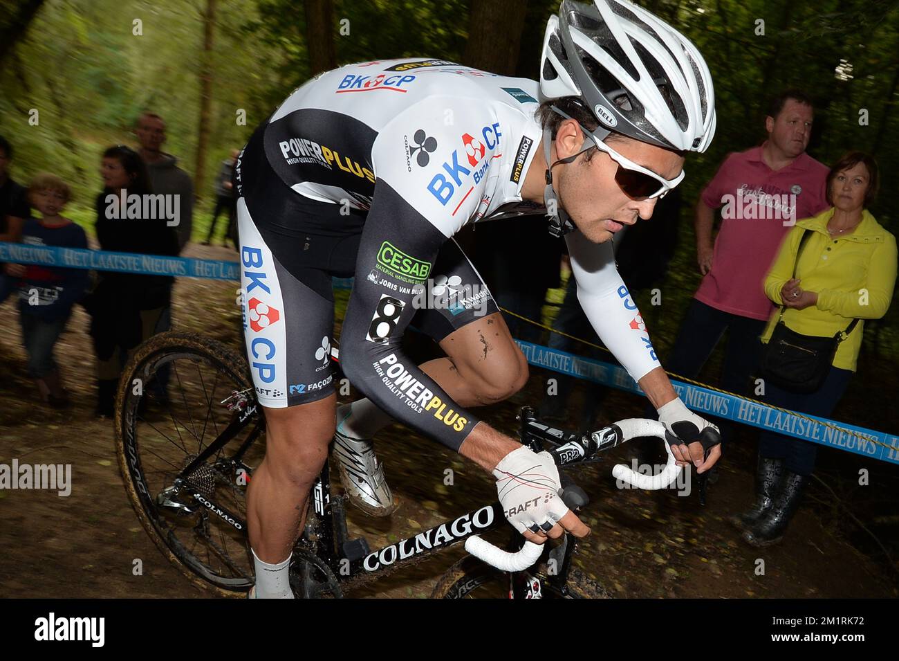 Belgian Wietse Bosmans pictured in action during the Steenbergcross cyclocross race in Erpe-Mere, at the beginning of the cyclocross season, Sunday 15 September 2013.  Stock Photo