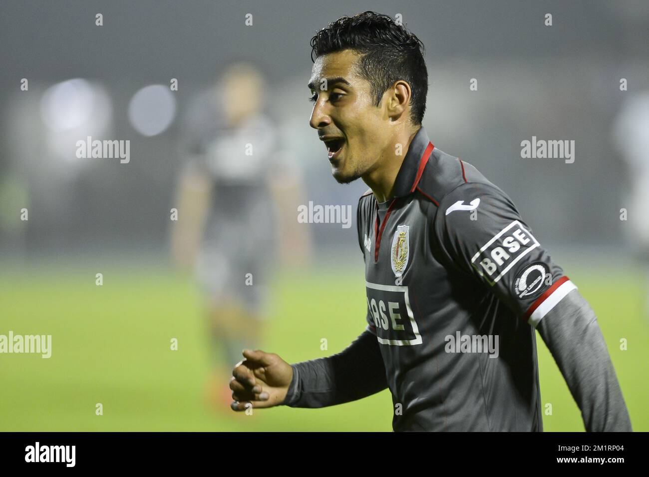Standard's Reza Ghoochannejhad celebrates after scoring during a Cofidis Cup 1/16 final game between Royal White Star Bruxelles (second league) and Standard de Liege (first league), in Brussels, Wednesday 25 September 2013. Stock Photo