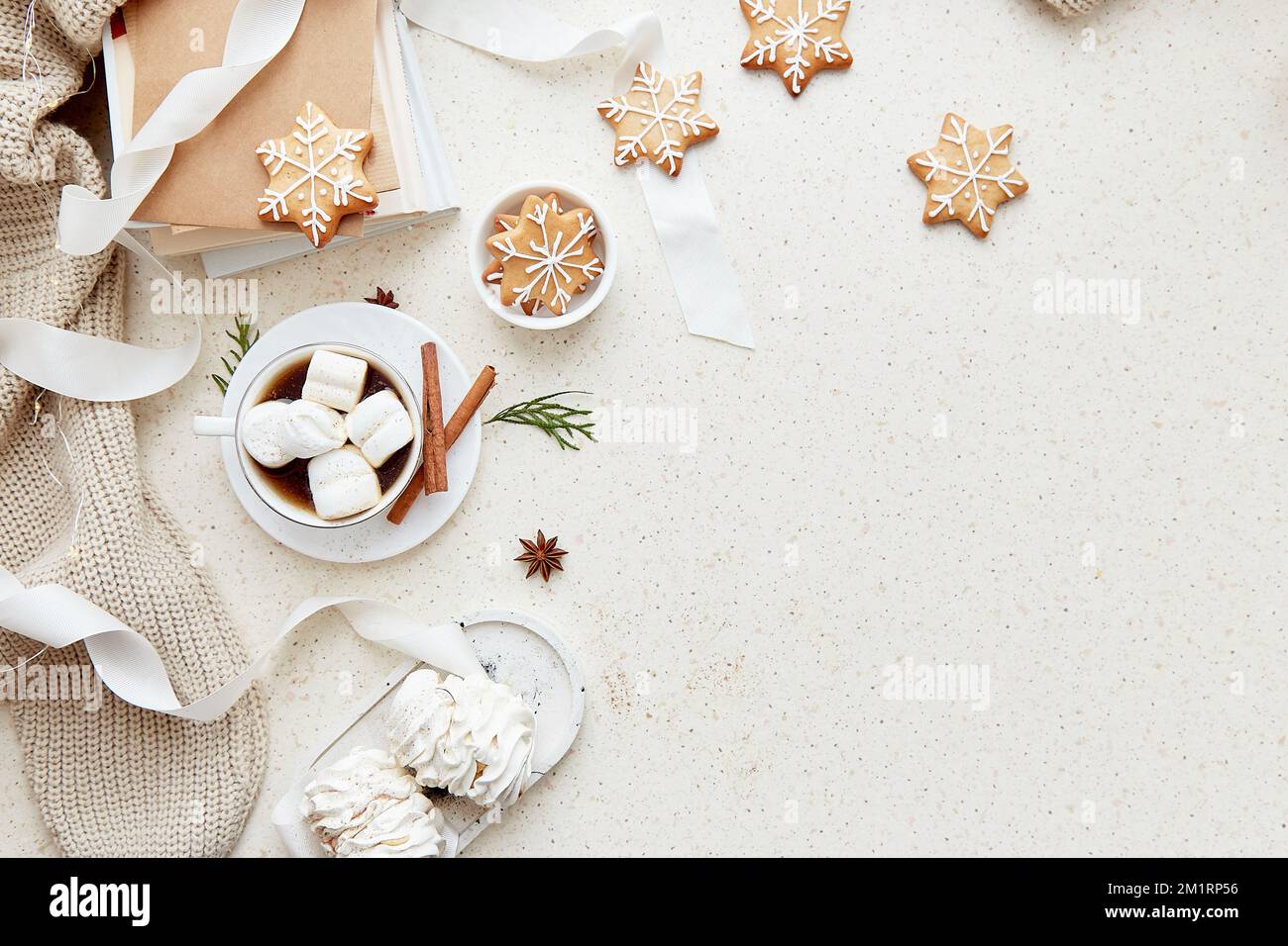 Christmas aesthetic seasonal background with cup of hot drink, white ...