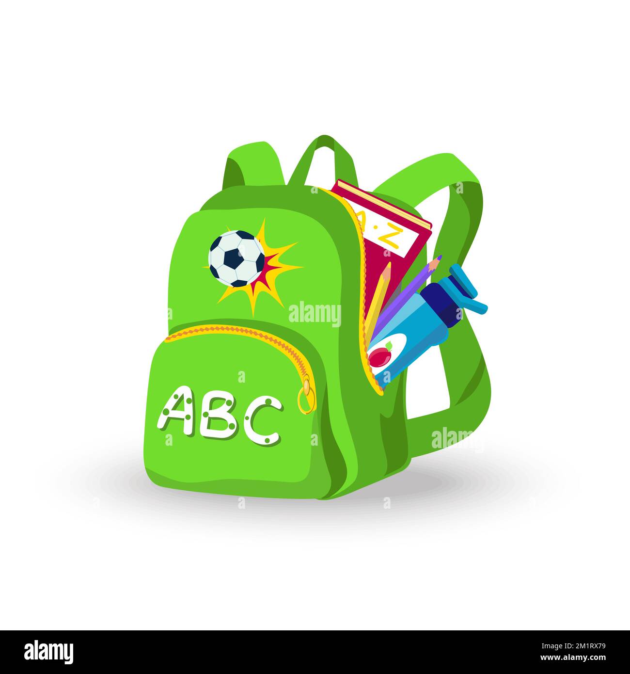 School backpack, green, with football goal symbol Stock Vector