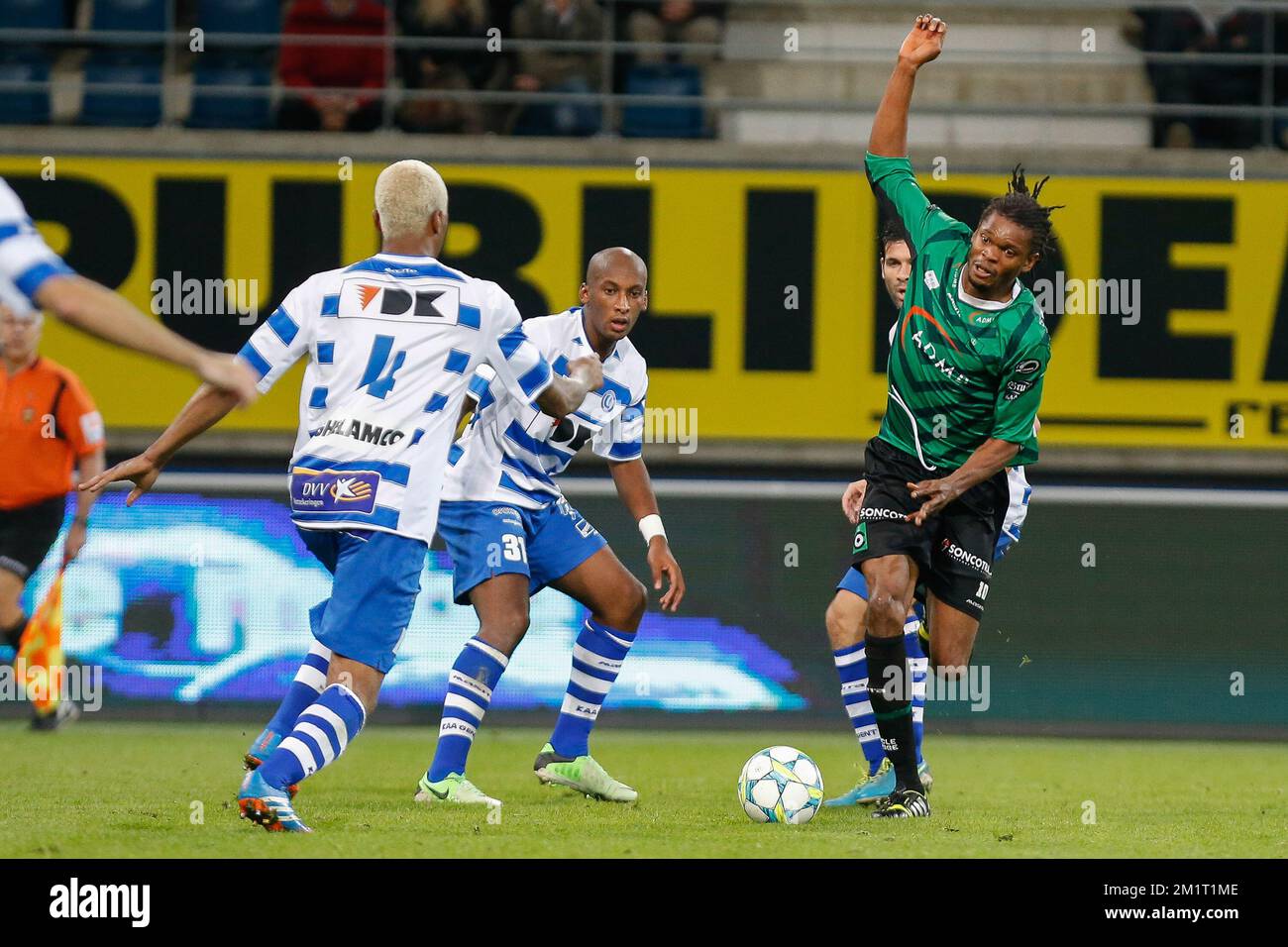 20131025 - GENT, BELGIUM: Cercle's Michael Uchebo pictured during the Jupiler Pro League match between KAA Gent and Cercle Brugge, in Gent, Friday 25 October 2013, on day 12 of the Belgian soccer championship. BELGA PHOTO BRUNO FAHY Stock Photo