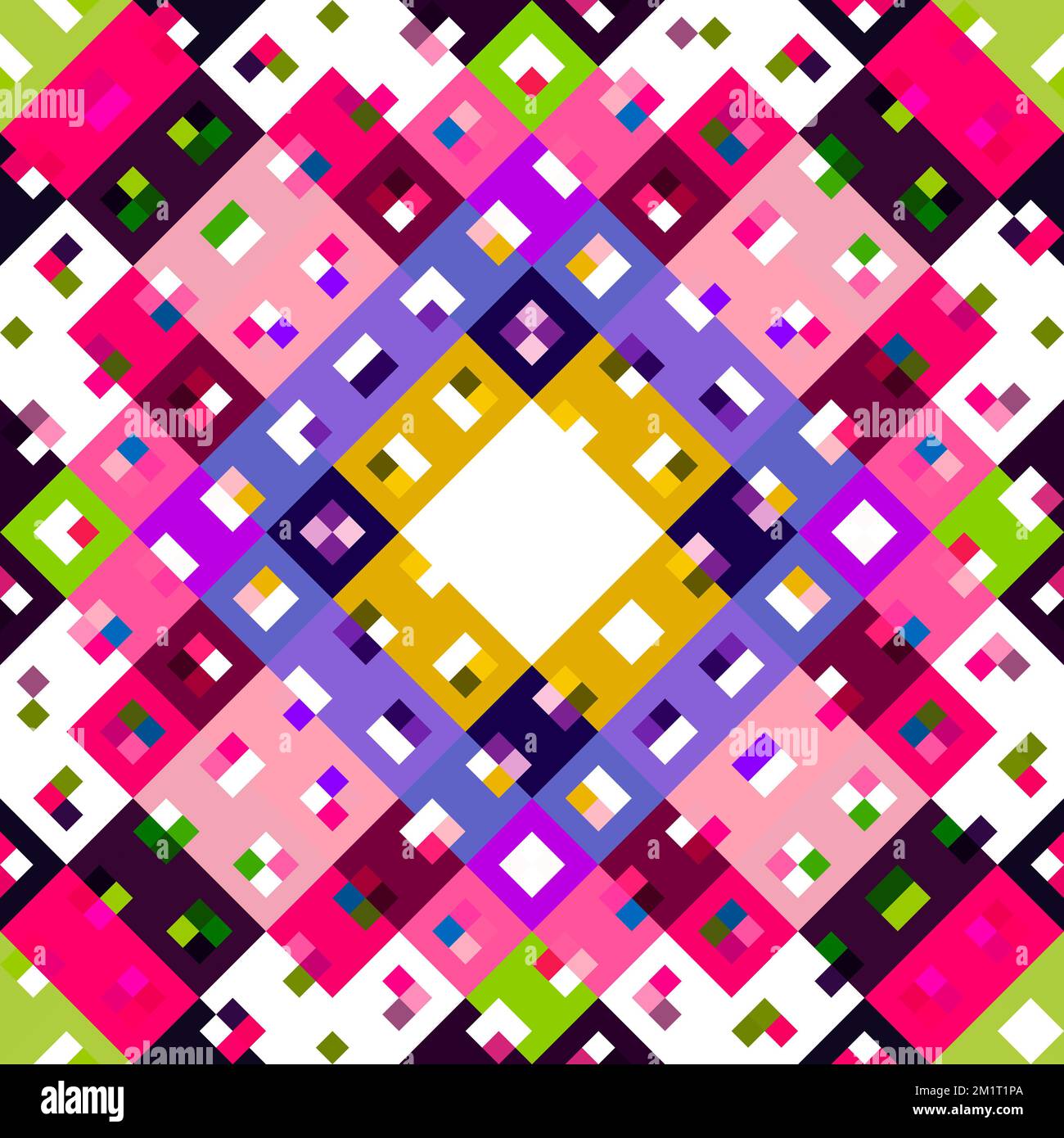 Kaleidoscopic geo pixel pattern. Playful fun pink wallpaper. Colorful ...