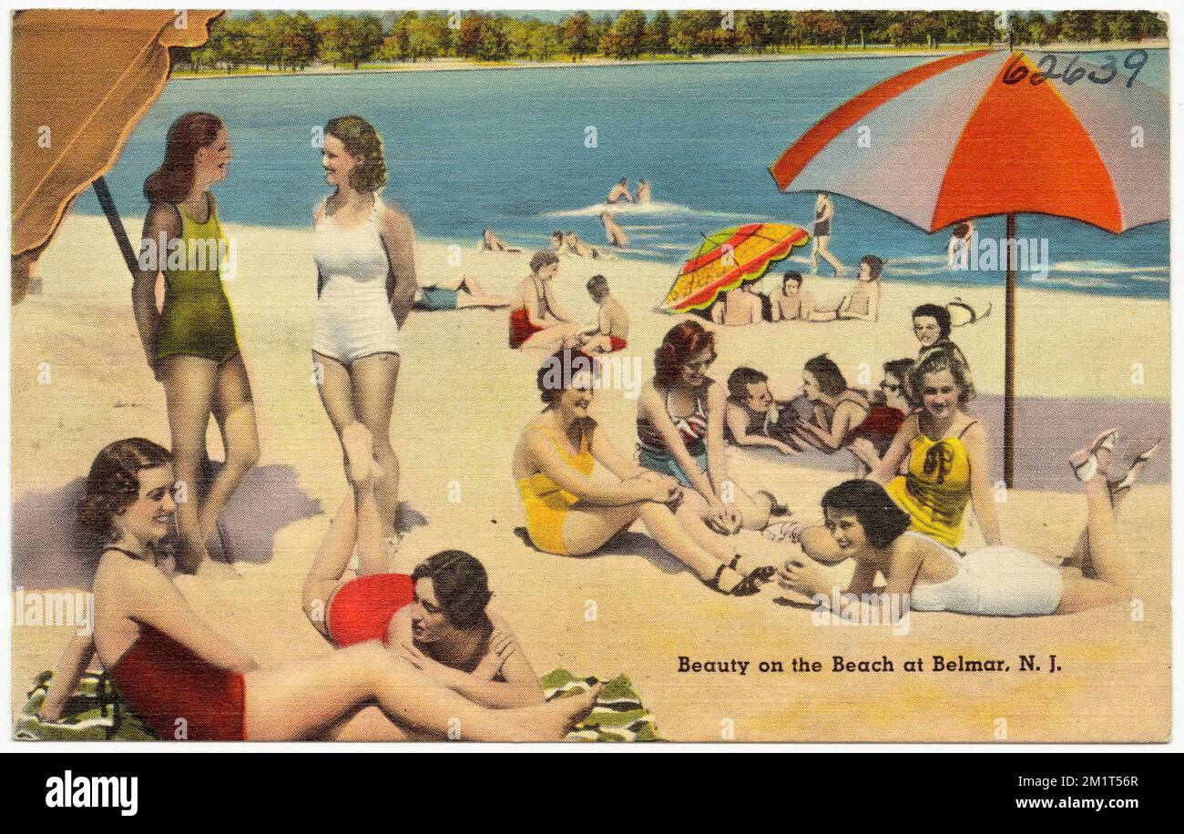 Beauty on the beach at Belmar, N. J. , Beaches, Tichnor Brothers Collection, postcards of the United States Stock Photo