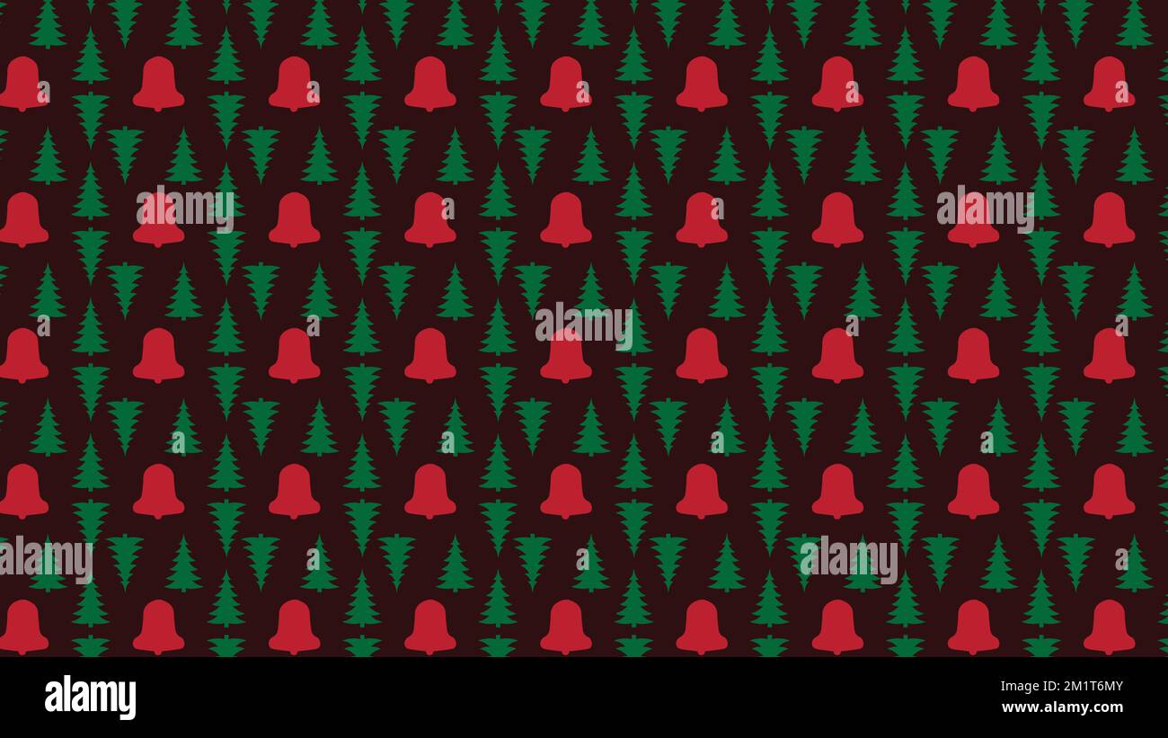 Christmas Tree Bell Seamless Pattern with Red Color Background Vector ...