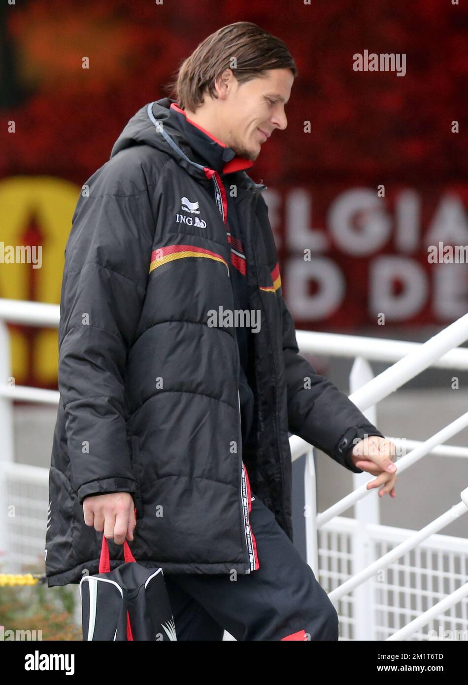 20131115 - BRUSSELS, BELGIUM: Belgium's Daniel Van Buyten arrives for a training session of Belgian national soccer team Red Devils in Brussels, on Friday 15 November 2013. Yesterday they played Colombia and they will play Japan on November 19th in friendly games. BELGA PHOTO VIRGINIE LEFOUR Stock Photo