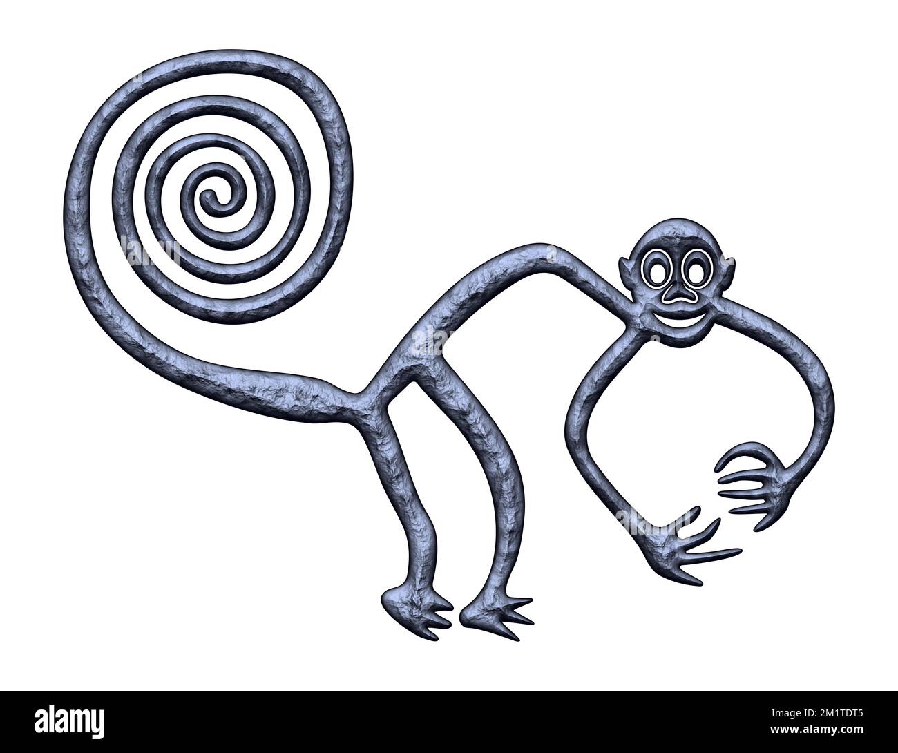 Monkey with beer - paraphrase of the famous geoglyph of the Monkey from Nazca, The Nazca Lines, Nazca Desert, Peru Stock Photo