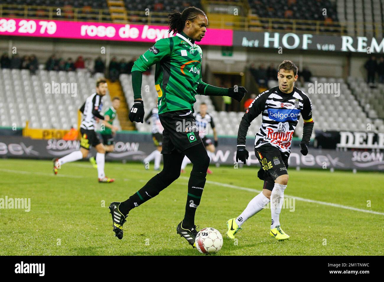 20140125 - BRUGGE, BELGIUM: Cercle's Michael Uchebo pictured during the Jupiler Pro League match between Cercle Brugge and Charleroi, in Brugge, Saturday 25 January 2014, on day 23 of the Belgian soccer championship. BELGA PHOTO BRUNO FAHY Stock Photo
