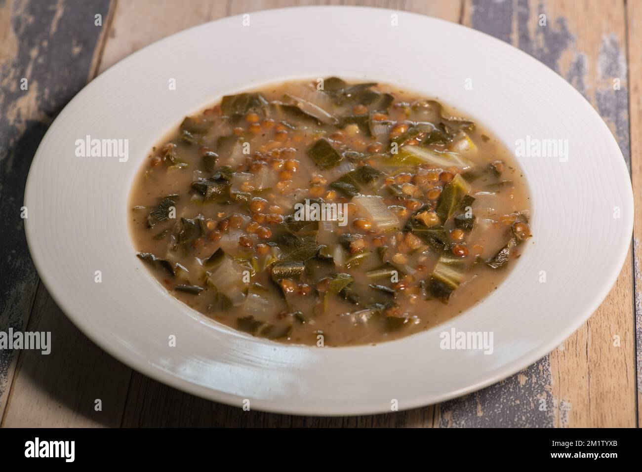 Lebanese recipe of lentil and chard soup with lemon and mint Stock ...
