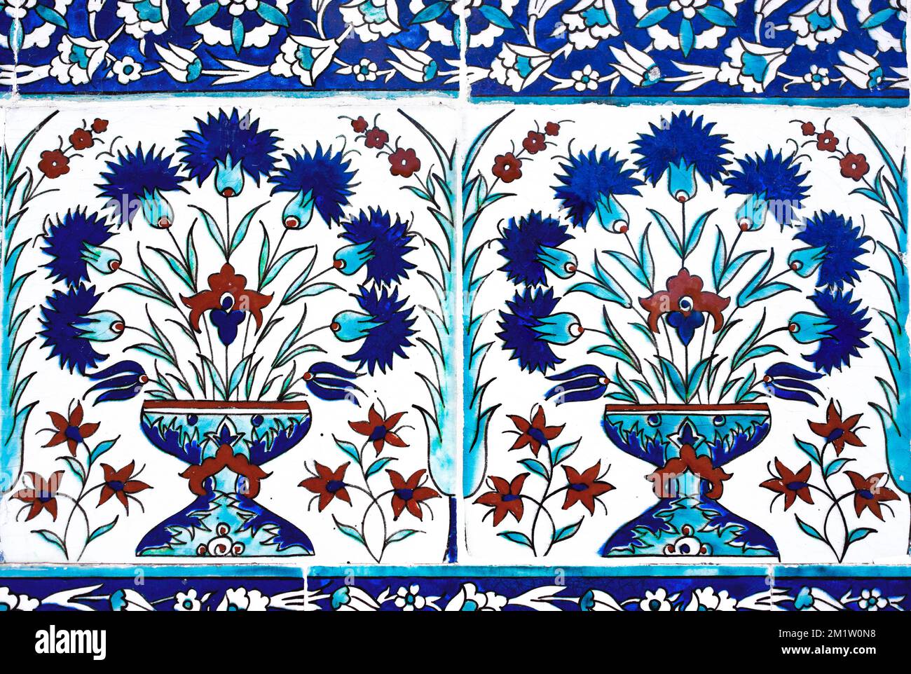 Ancient handmade tiles of the Ottoman Imperial Harem in Topkapi Palace, Istanbul, Turkey. Stock Photo