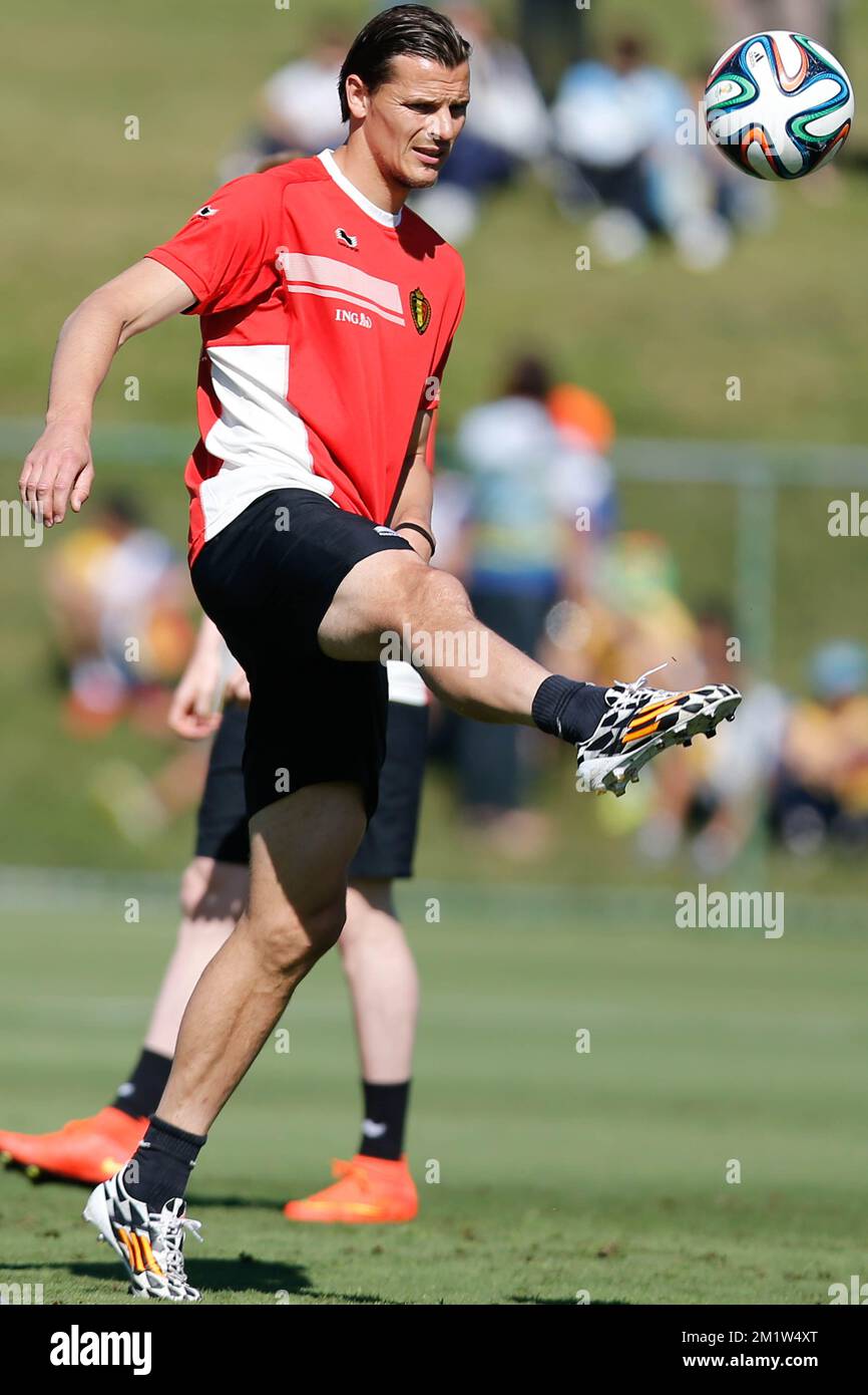 Belgium's Daniel Van Buyten pictured during a training session of Belgian national soccer team Red Devils in their hotel resort in Mogi das Cruzes, near Sao Paulo, Brazil, before the start of the 2014 FIFA World Cup, Friday 13 June 2014.  Stock Photo