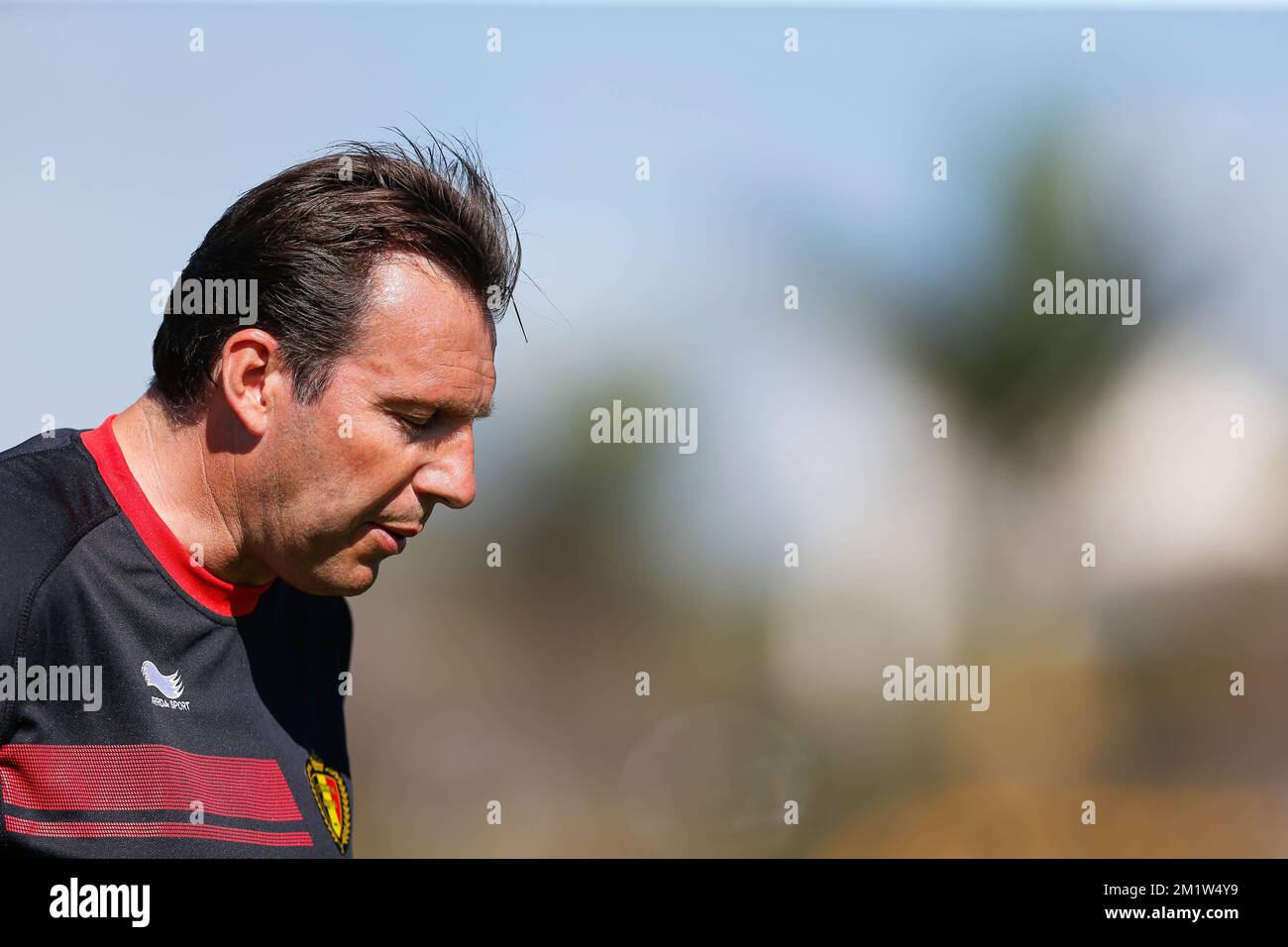 Belgium's head coach Marc Wilmots pictured during a training session of Belgian national soccer team Red Devils in their hotel resort in Mogi das Cruzes, near Sao Paulo, Brazil, before the start of the 2014 FIFA World Cup, Friday 13 June 2014.  Stock Photo