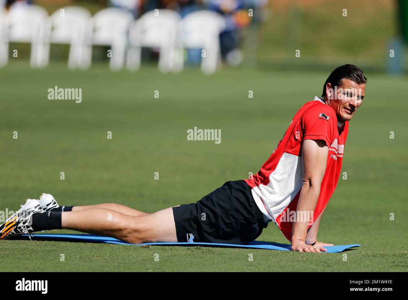 Belgium's Daniel Van Buyten pictured during a training session of Belgian national soccer team Red Devils in their hotel resort in Mogi das Cruzes, near Sao Paulo, Brazil, before the start of the 2014 FIFA World Cup, Friday 13 June 2014.  Stock Photo