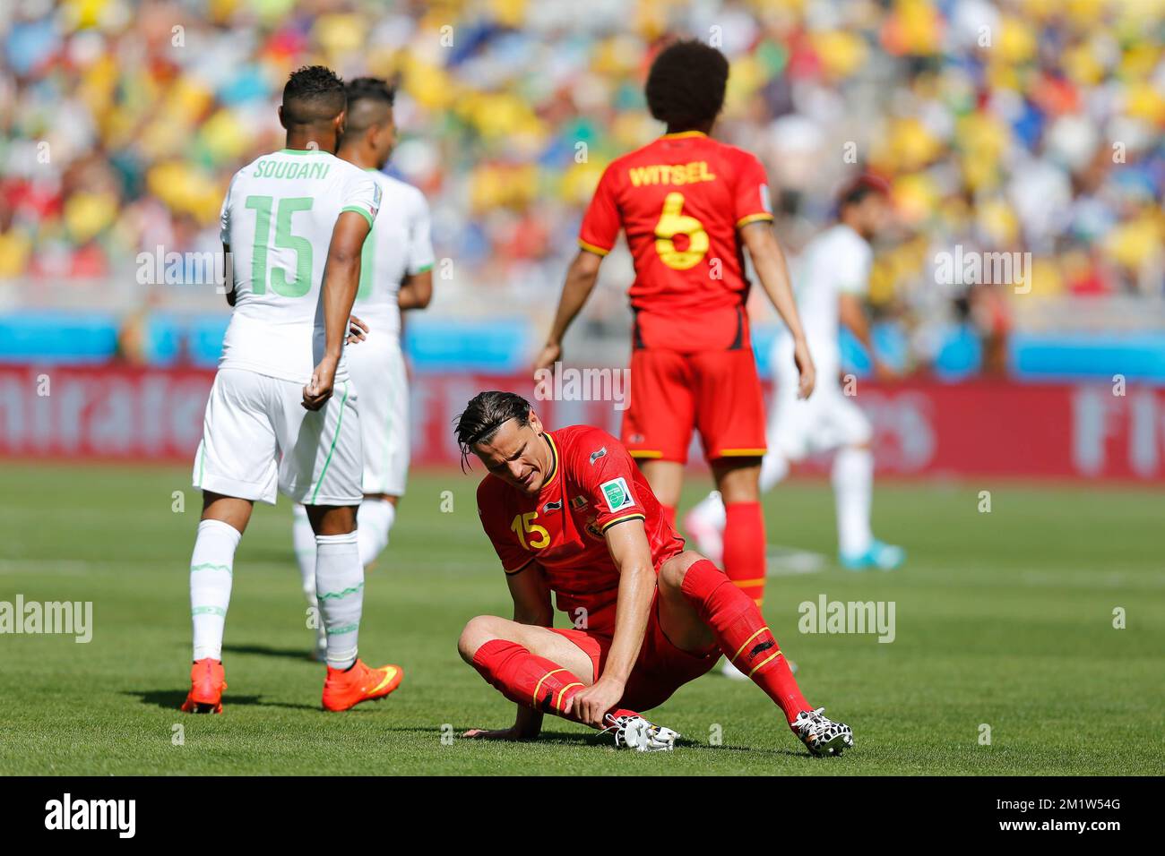 Belgium's Daniel Van Buyten pictured during a soccer game between Belgian national team The Red Devils and Algeria in Belo Horizonte, Brazil, the first game in Group H of the first round of the 2014 FIFA World Cup, Tuesday 17 June 2014. Stock Photo