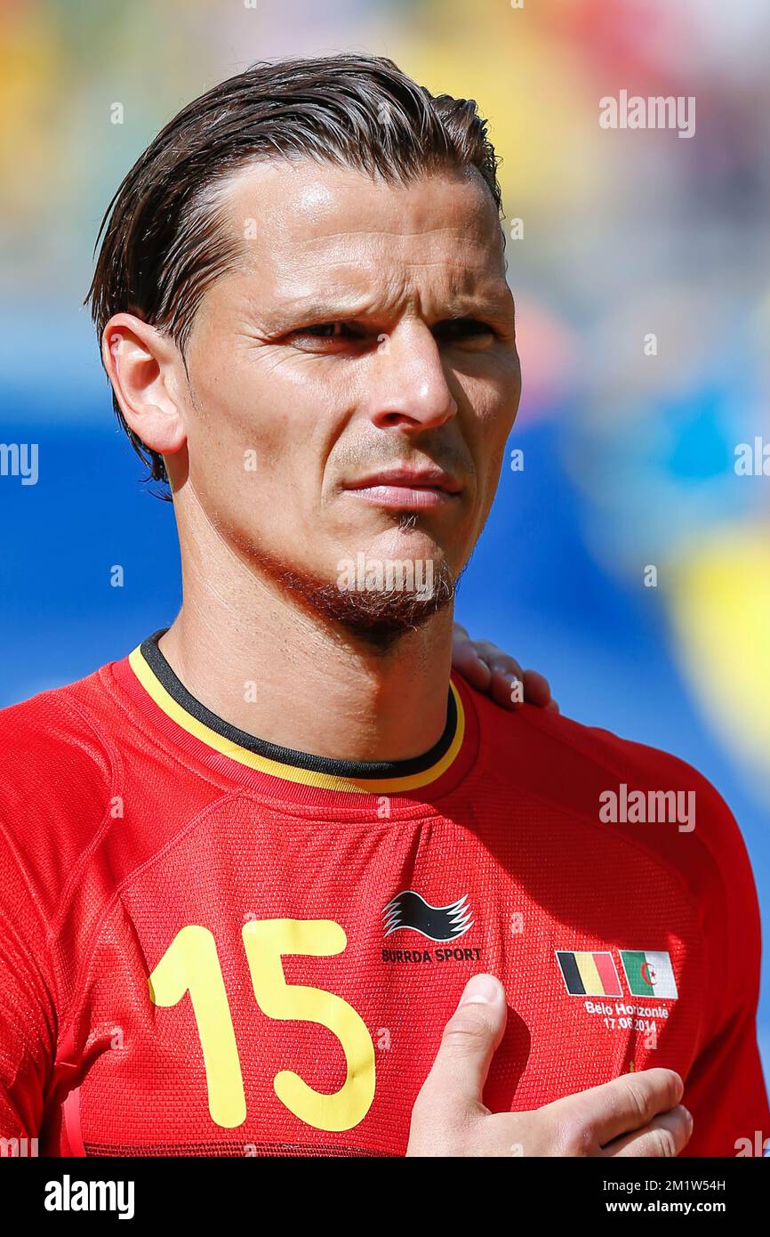 Belgium's Daniel Van Buyten pictured before a soccer game between Belgian national team The Red Devils and Algeria in Belo Horizonte, Brazil, the first game in Group H of the first round of the 2014 FIFA World Cup, Tuesday 17 June 2014. Stock Photo