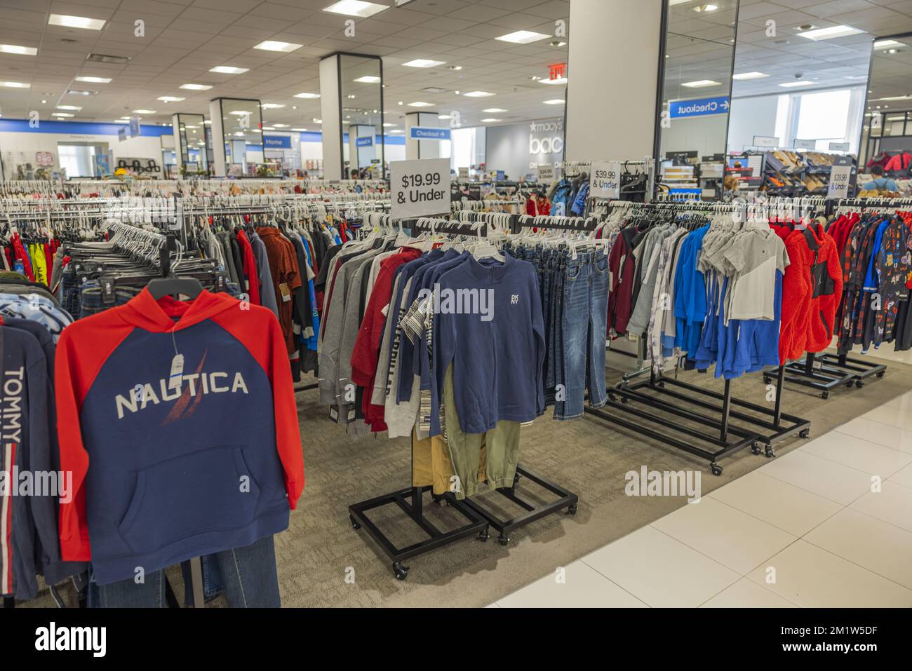 Clothes department interior view. Macy's store of New York, Manhattan