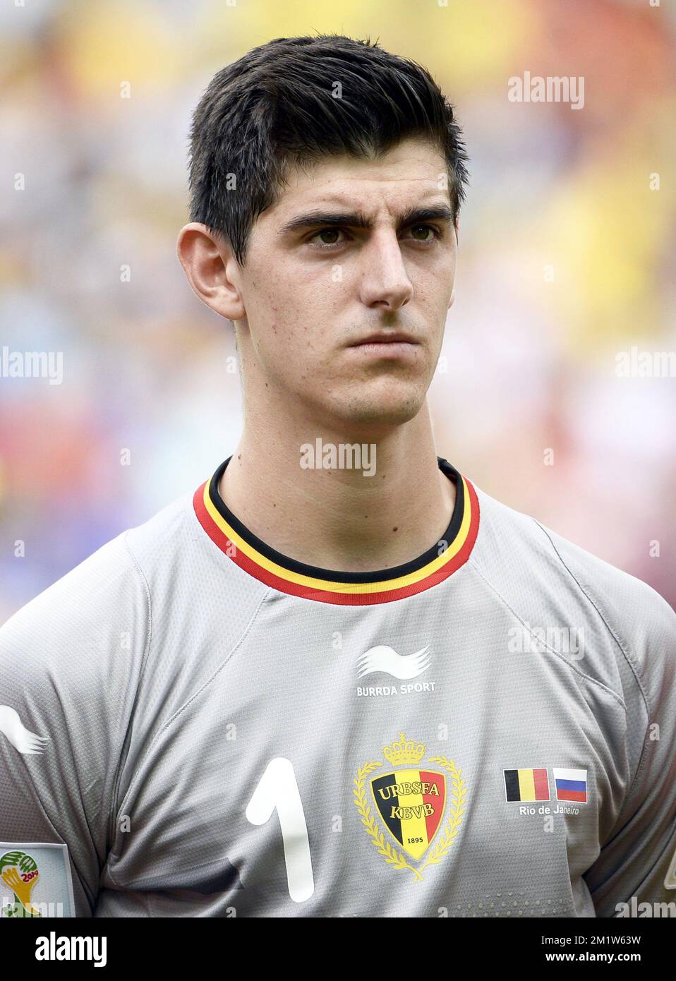 20140622 - RIO DE JANEIRO, BRAZIL: Belgium's goalkeeper Thibaut Courtois pictured at the start of a soccer game between Belgian national team The Red Devils and Russia in Rio de Janeiro, Brazil, the second game in Group H of the first round of the 2014 FIFA World Cup, Sunday 22 June 2014.   BELGA PHOTO DIRK WAEM Stock Photo