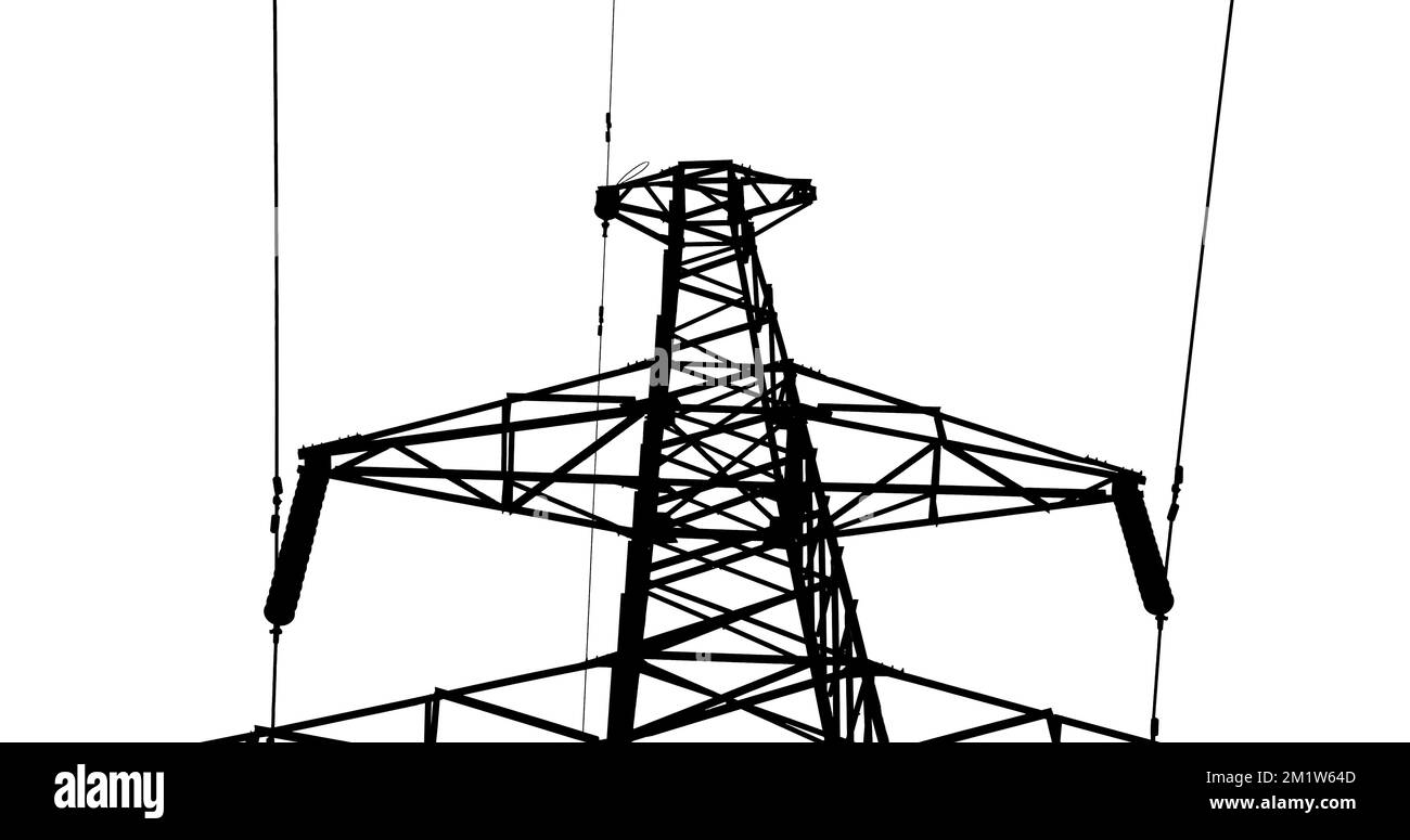 Electricity pylon (high voltage power line), black contour, isolated
