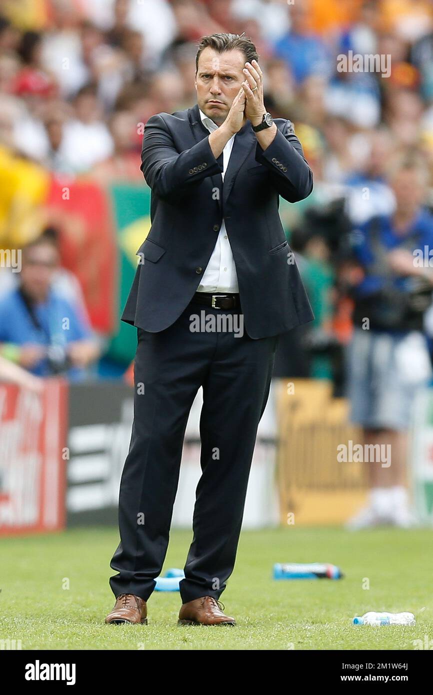20140622 - RIO DE JANEIRO, BRAZIL: Belgium's head coach Marc Wilmots pictured during a soccer game between Belgian national team The Red Devils and Russia in Rio de Janeiro, Brazil, the second game in Group H of the first round of the 2014 FIFA World Cup, Sunday 22 June 2014. BELGA PHOTO BRUNO FAHY Stock Photo