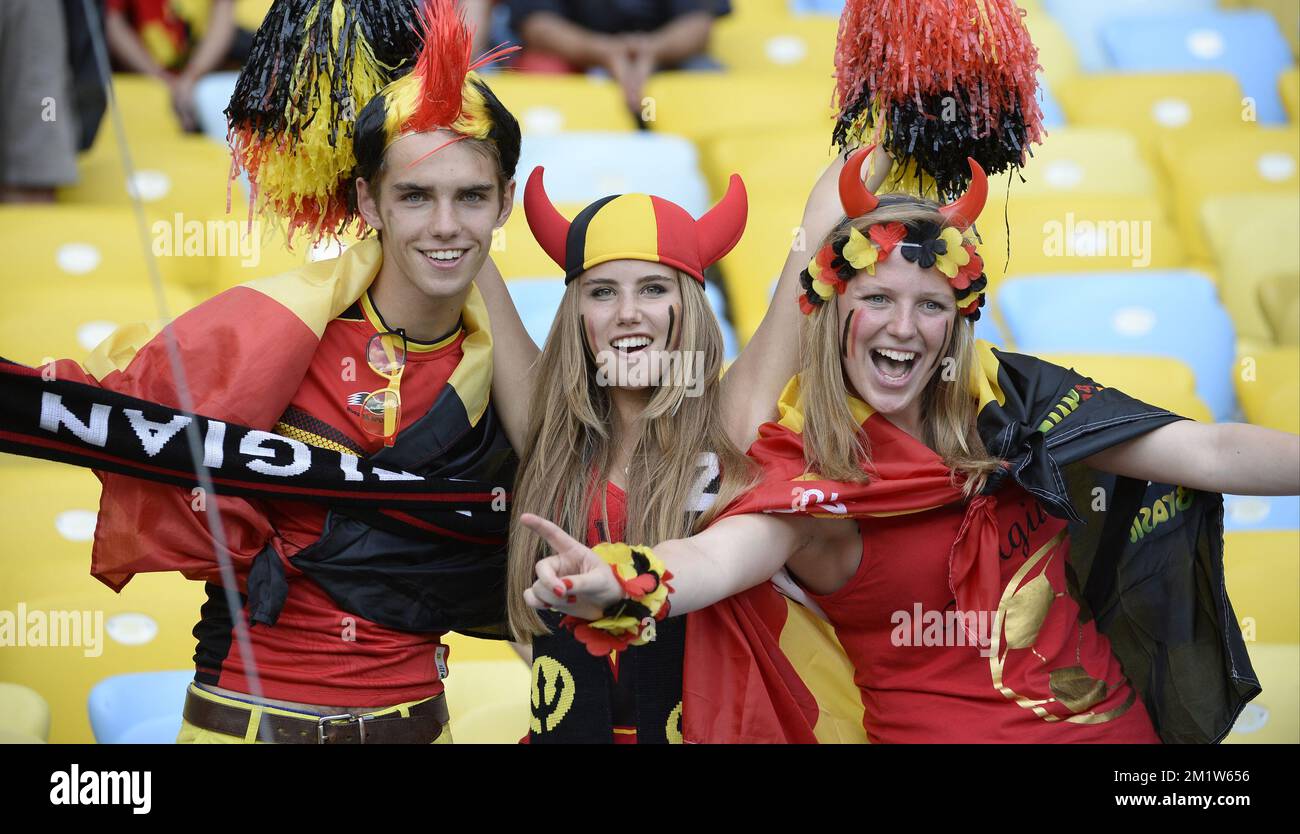 20140622 - RIO DE JANEIRO, BRAZIL: Belgian fans pictured ahead of a soccer game between Belgian national team The Red Devils and Russia in Rio de Janeiro, Brazil, the second game in Group H of the first round of the 2014 FIFA World Cup, Sunday 22 June 2014. BELGA PHOTO DIRK WAEM Stock Photo