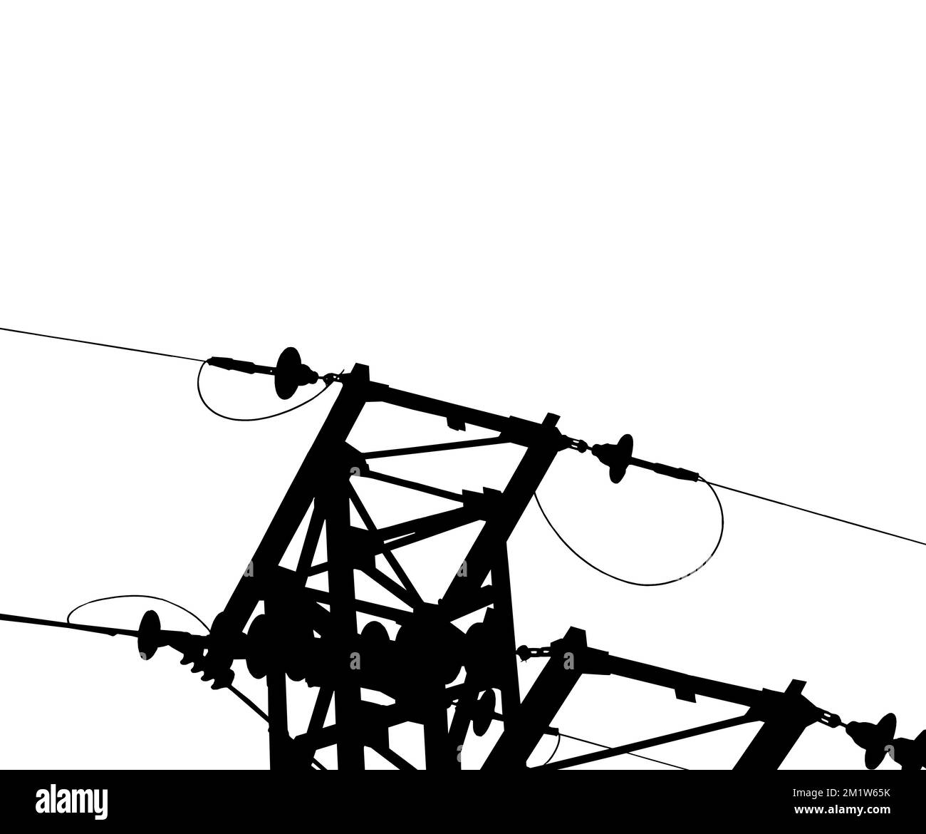 Electricity pylon (high voltage power line), black contour, isolated, on a white background Stock Photo