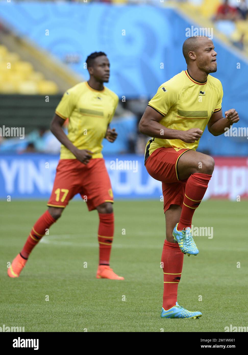 20140622 - RIO DE JANEIRO, BRAZIL: Belgium's Divock Origi and Belgium's Vincent Kompany pictured ahead of a soccer game between Belgian national team The Red Devils and Russia in Rio de Janeiro, Brazil, the second game in Group H of the first round of the 2014 FIFA World Cup, Sunday 22 June 2014. BELGA PHOTO DIRK WAEM Stock Photo