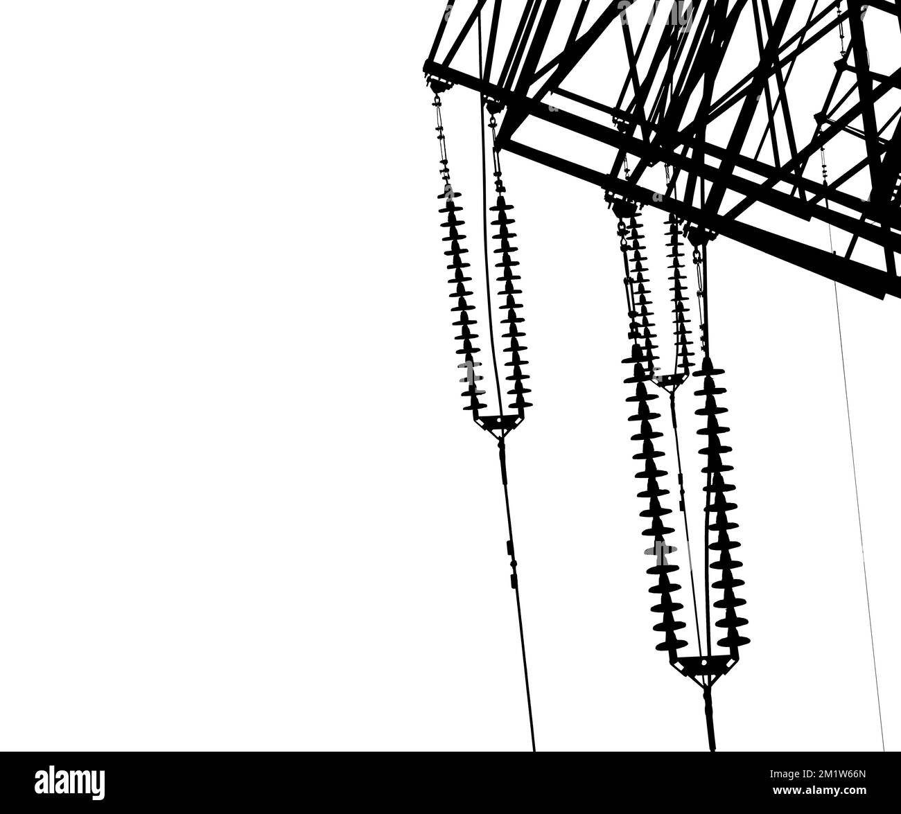 Electricity pylon (high voltage power line), black contour, isolated