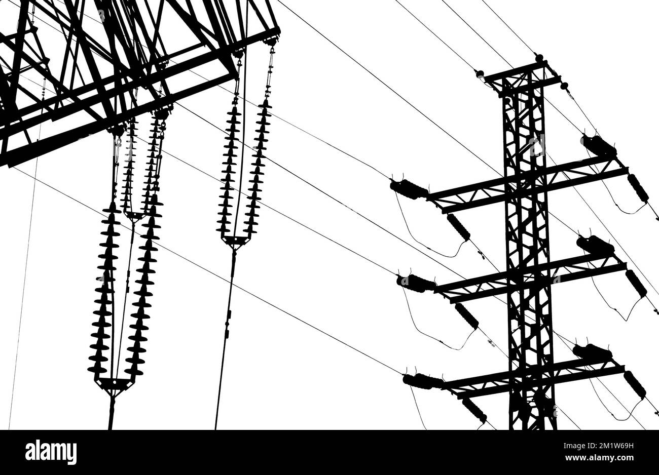 Electricity pylon (high voltage power line), black contour, isolated