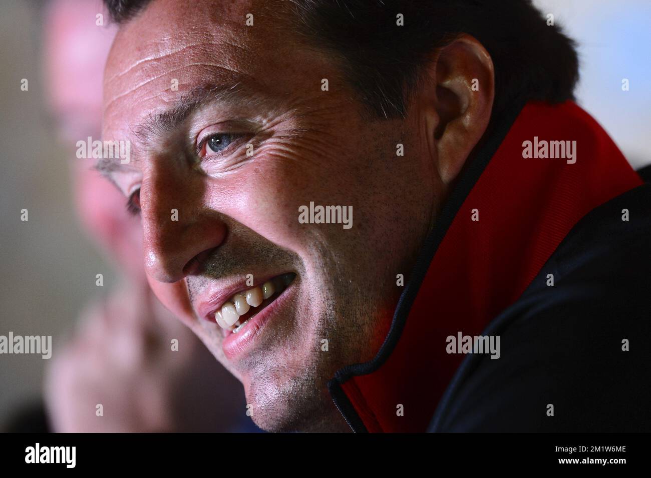Belgium's head coach Marc Wilmots pictured at a press conference of Belgian national soccer team Red Devils in Mogi das Cruzes, Brazil, during the 2014 FIFA World Cup, Thursday 03 July 2014. Red Devils will play next Saturday the quarter final match against Argentina.  BELGA PHOTO DIRK WAEM Stock Photo