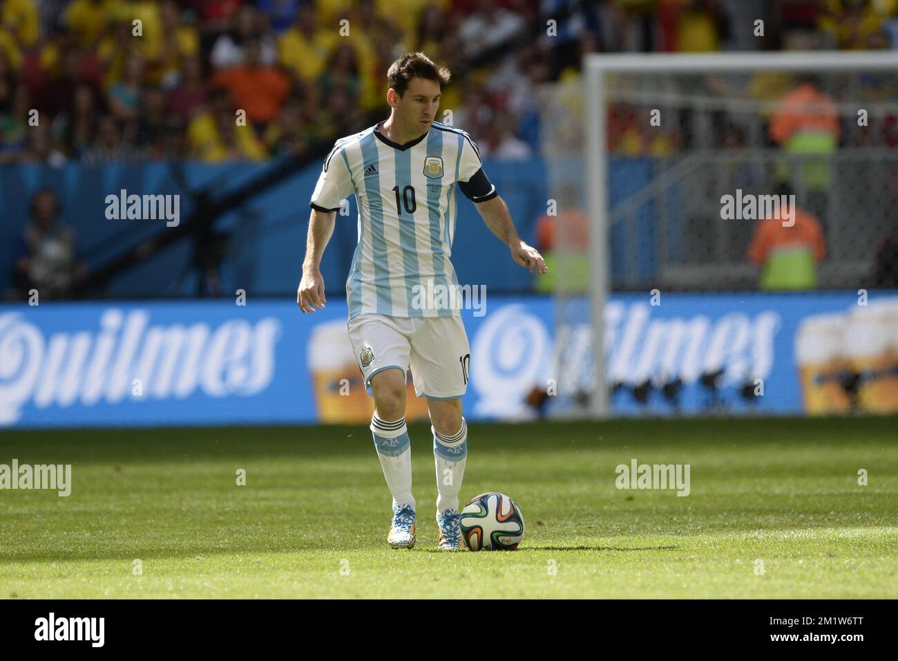 Argentina's Lionel Messi pictured in action during the quarter final match between Belgian national soccer team Red Devils and Argentina, in Estadio Nacional Mane Garrincha, in Brasilia, Brazil, during the 2014 FIFA World Cup, Saturday 05 July 2014.  BELGA PHOTO DIRK WAEM Stock Photo