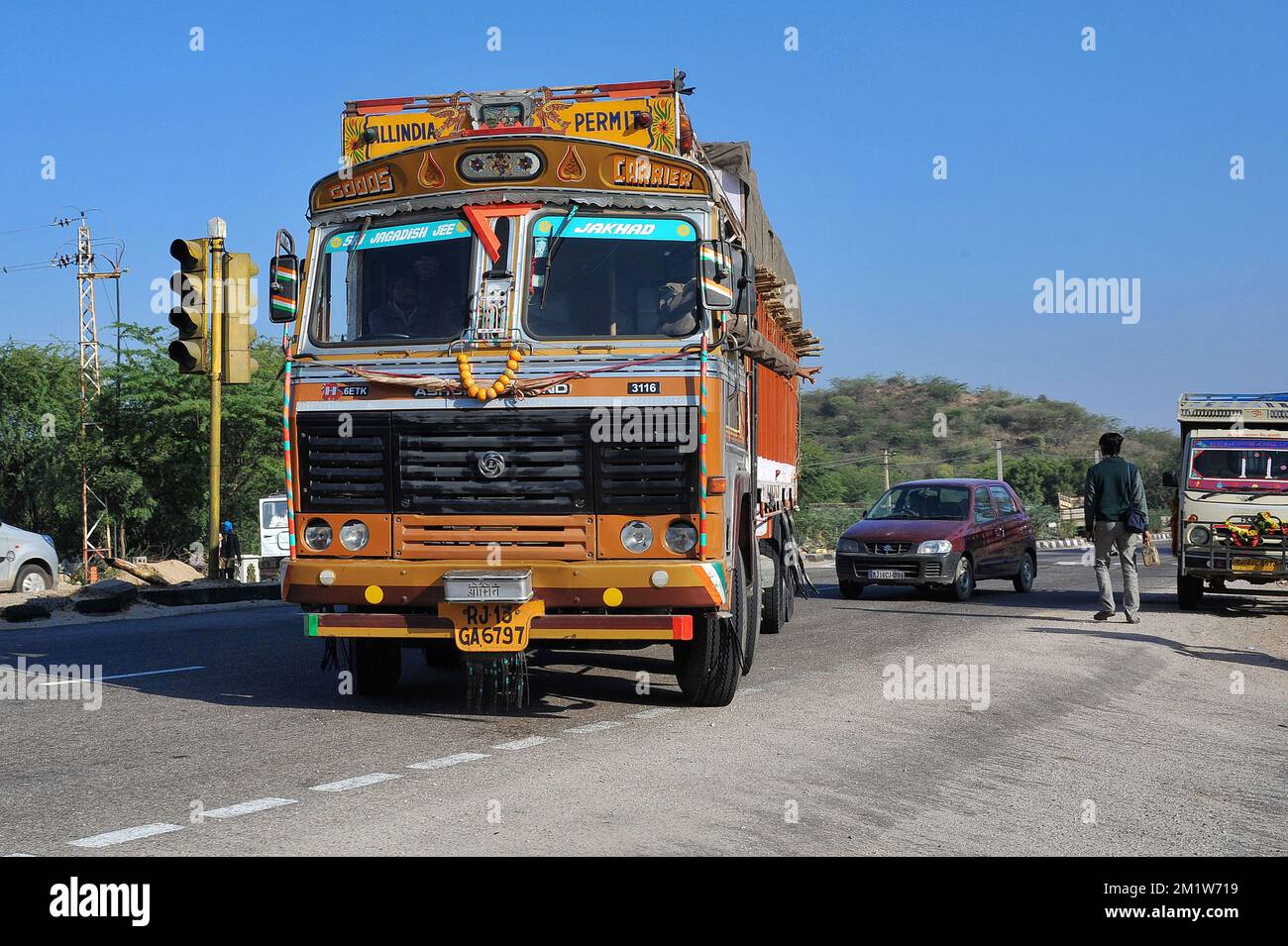 Decorated truck Jaipur, Rajasthan, North India, Asia Stock Photo