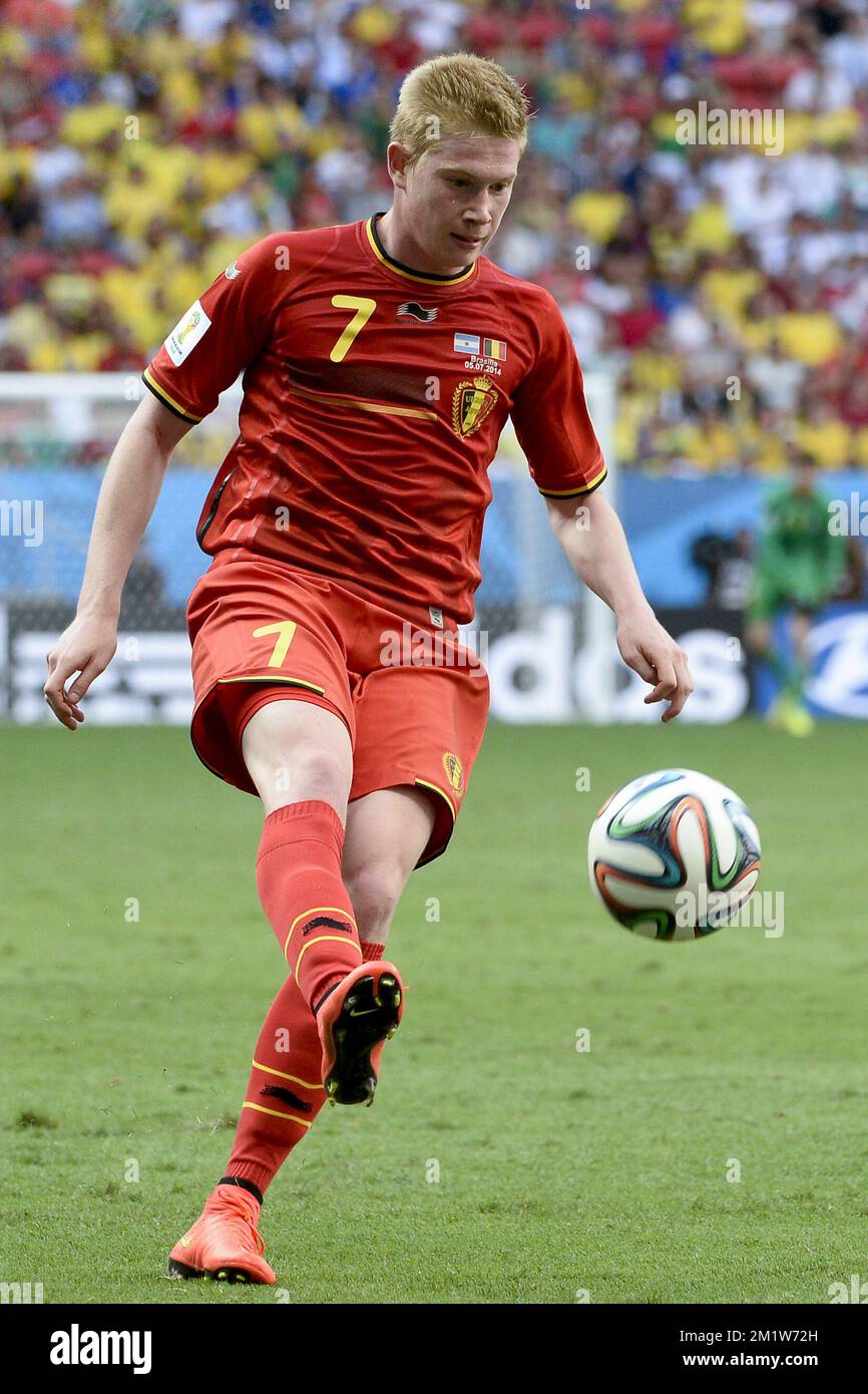 Belgium's Kevin De Bruyne pictured during the quarter final match between Belgian national soccer team Red Devils and Argentina, in Estadio Nacional Mane Garrincha, in Brasilia, Brazil, during the 2014 FIFA World Cup, Saturday 05 July 2014.   Stock Photo