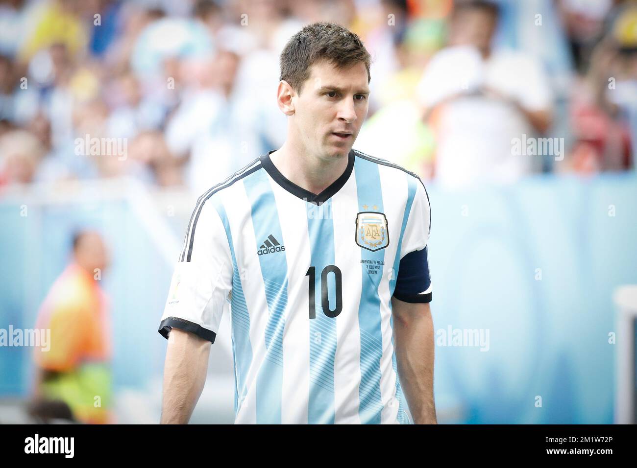 Argentina's Lionel Messi pictured during the quarter final match between Belgian national soccer team Red Devils and Argentina, in Estadio Nacional Mane Garrincha, in Brasilia, Brazil, during the 2014 FIFA World Cup, Saturday 05 July 2014.  Stock Photo