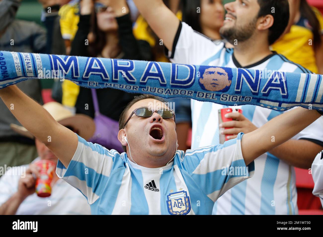 Argentina's supporters pictured during the quarter final match between Belgian national soccer team Red Devils and Argentina, in Estadio Nacional Mane Garrincha, in Brasilia, Brazil, during the 2014 FIFA World Cup, Saturday 05 July 2014.  Stock Photo