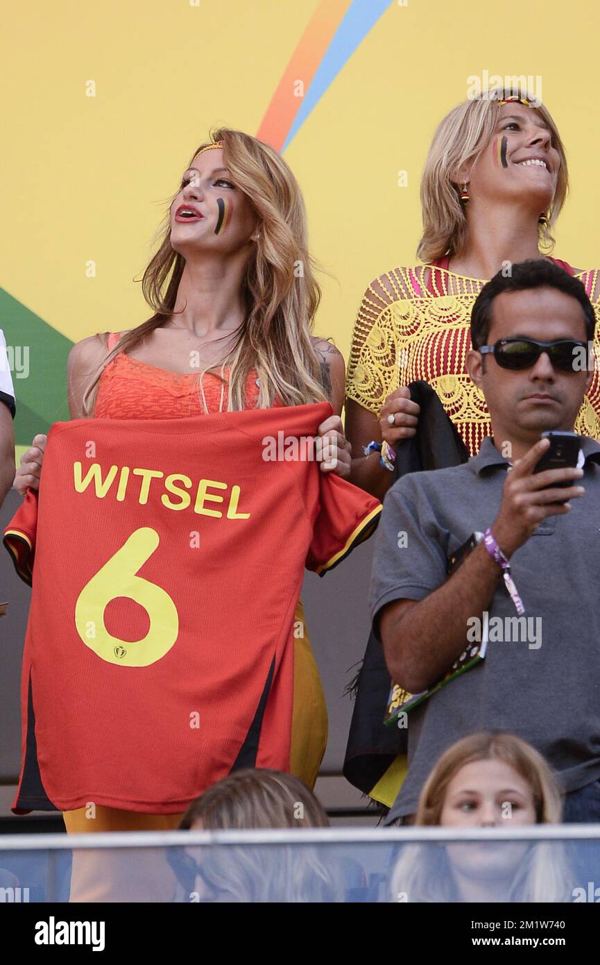 Rafaella Szabo, girlfriend of Axel Witsel, pictured during the quarter final match between Belgian national soccer team Red Devils and Argentina, in Estadio Nacional Mane Garrincha, in Brasilia, Brazil, during the 2014 FIFA World Cup, Saturday 05 July 2014. Stock Photo
