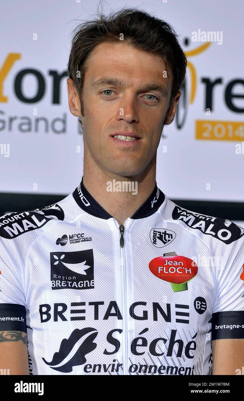 French Arnaud Gerard of Bretagne-Seche Environnement pictured at the presentation of the race, two days before the 'Grand Depart' of the 2014 edition of the Tour de France cycling race, in Leeds, United Kingdom, on Thursday 03 July 2014. The 101th edition of the Tour de France starts with the stage Leeds - Harrogate. Stock Photo