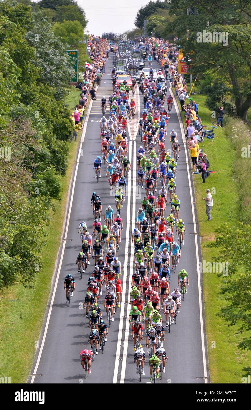 Illustration picture shows the pack of cyclists during the second stage of the 101st edition of the Tour de France cycling race, 201 km from York to Sheffield, United Kingdom on Sunday 06 July 2014.  Stock Photo