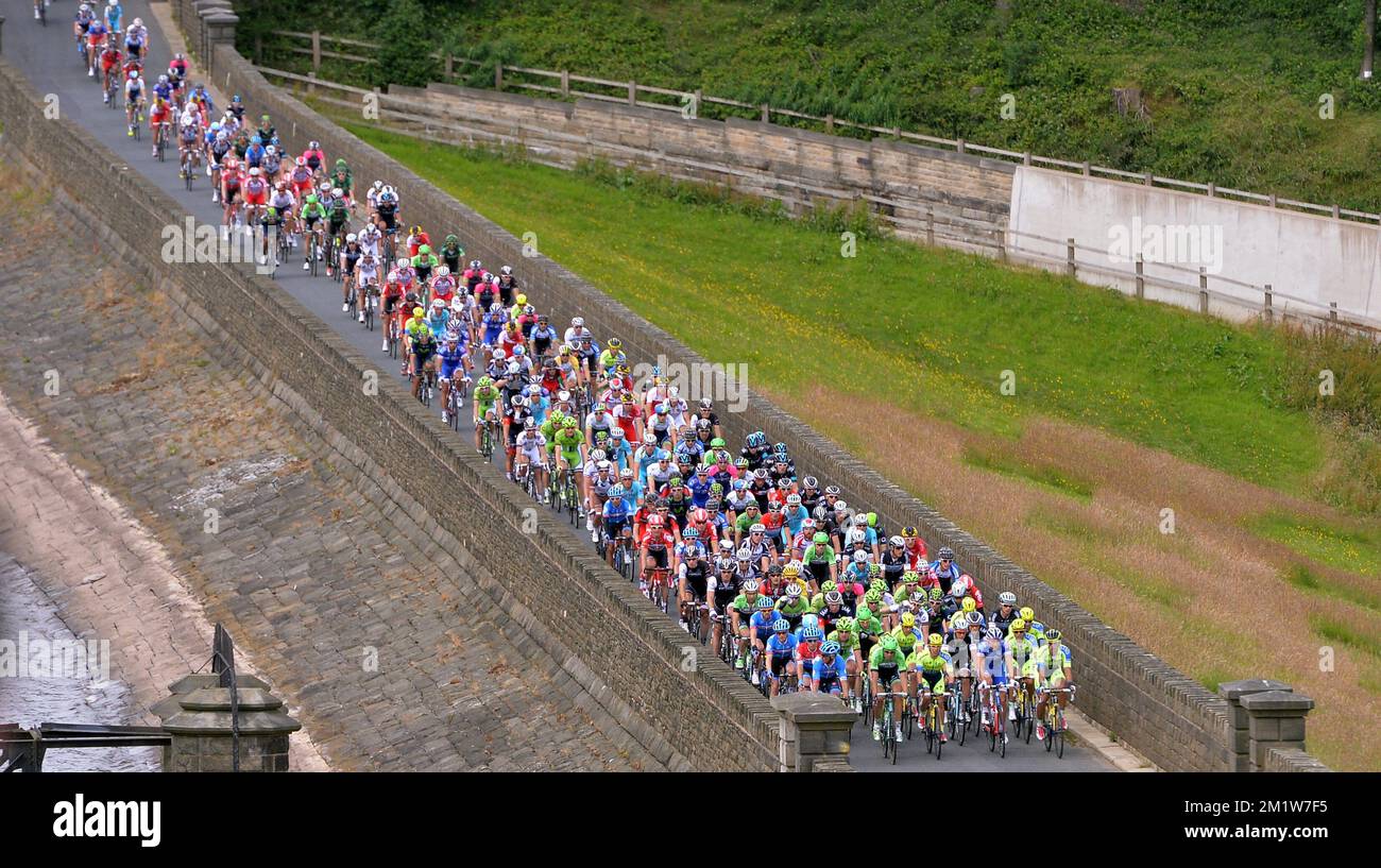 Illustration picture shows the pack of cyclists during the second stage of the 101st edition of the Tour de France cycling race, 201 km from York to Sheffield, United Kingdom on Sunday 06 July 2014.  Stock Photo