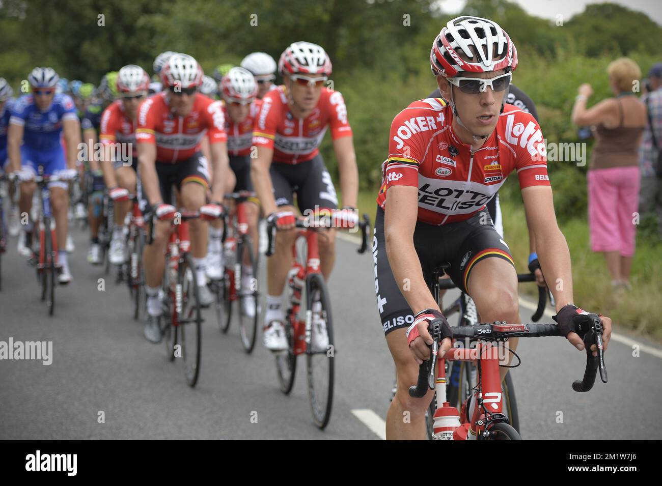 Belgian Bart De Clercq of Lotto - Belisol pictured in action during stage 3 of the 101st edition of the Tour de France cycling race, 155 km from Cambridge to London, United Kingdom on Monday 07 July 2014.  Stock Photo