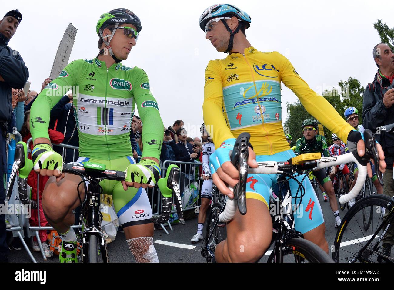 Slovakian Peter Sagan of Cannondale Pro Cycling and Italian Vincenzo Nibali  of Astana Pro Team pictured at the start of stage 7 of the 101st edition of  the Tour de France cycling