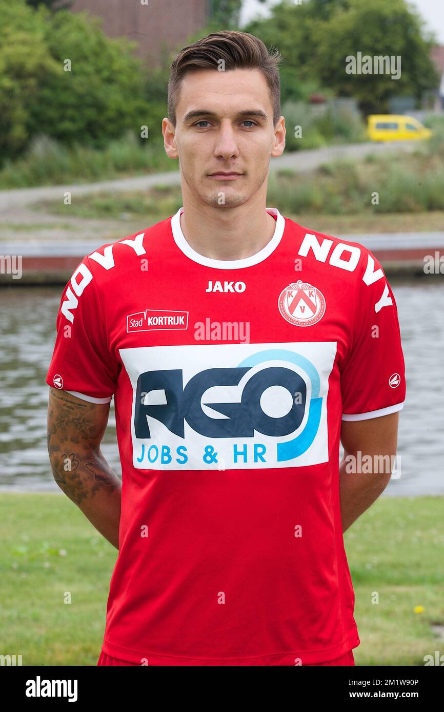 Kortrijk's Zarko Tomasevic poses for the photographer during the 2014-2015 season photo shoot of Belgian first league soccer team KV Kortrijk, Tuesday 08 July 2014 in Kortrijk.  Stock Photo