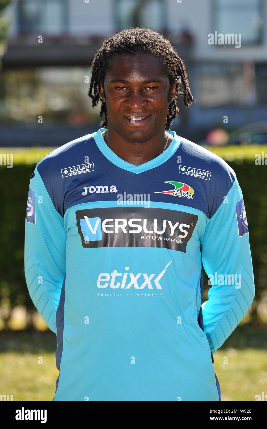 Oostende's goalkeeper Didier Ovono poses for the photographer during the 2014-2015 season photo shoot of Belgian first league soccer team KV Oostende, Thursday 03 July 2014 in Oostende.  Stock Photo